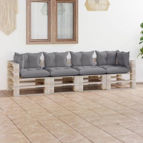 Sofá de jardín de palets de 4 plazas con cojines madera de pino