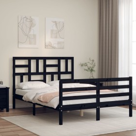 Estructura de cama con cabecero madera maciza negro 120x200 cm