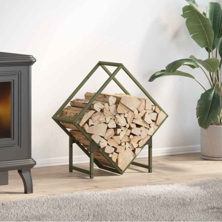 Leñero verde oliva 60x25x60 cm Acero laminado en frío by , Firewood bags and holders - Ref: Foro24-864282, Price: 27,44 €, Di...
