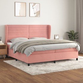 Cama box spring con colchón terciopelo rosa 200x200 cm en Camas y somieres | Comprar online en Foro24