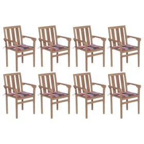 Sillas de jardín apilables 8 uds madera maciza teca con cojines de , Sillas de jardín - Ref: Foro24-3073446, Precio: 1,00 €