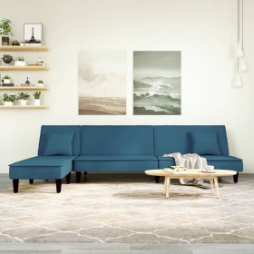 Sofá cama en forma de L terciopelo azul 255x140x70 cm de , Sofás - Ref: Foro24-3157250, Precio: 378,10 €, Descuento: %