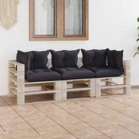 Sofá de jardín de palets de 3 plazas con cojines madera de pino