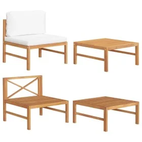 Gartenmöbel-Set 2-teilig aus Teakholz und cremefarbenen Kissen von vidaXL, Modulare Sofas für den Außenbereich - Ref: Foro24-...