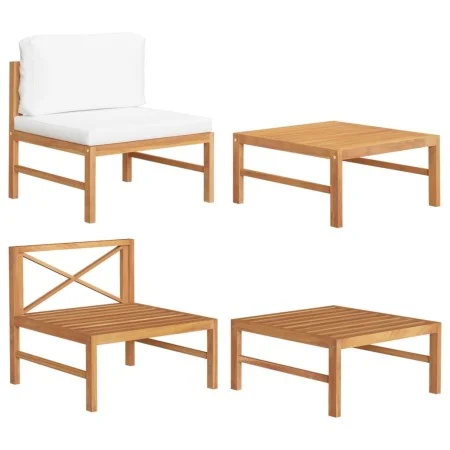 Set de muebles de jardín 2 pzas madera de teca y cojines crema de vidaXL, Sofás modulares de exterior - Ref: Foro24-316110, P...