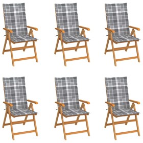 Sillas de jardín 6 uds madera maciza teca cojines cuadros gris by , Garden chairs - Ref: Foro24-3065574, Price: 760,13 €, Dis...