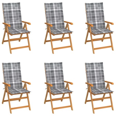 Sillas de jardín 6 uds madera maciza teca cojines cuadros gris by , Garden chairs - Ref: Foro24-3065574, Price: 760,13 €, Dis...