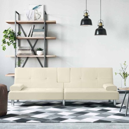 Sofá cama con portavasos cuero sintético color crema von , Sofas - Ref: Foro24-351927, Preis: 321,39 €, Rabatt: %