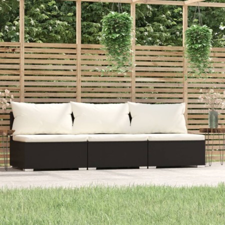 Sofá de 3 plazas con cojines ratán sintético negro von , Gartensets - Ref: Foro24-317495, Preis: 416,58 €, Rabatt: %