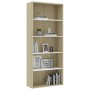 Estantería 5 niveles contrachapada blanca y roble 80x30x189 cm de , Librerías y estanterías - Ref: Foro24-801031, Precio: 145...