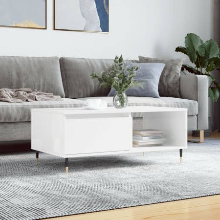 Mesa de centro madera contrachapada blanco brillo 90x50x36,5 cm de , Mesas de centro - Ref: Foro24-830558, Precio: 69,32 €, D...