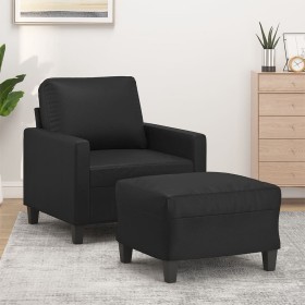 Sillón con taburete cuero sintético negro 60 cm by , Sofas - Ref: Foro24-3201019, Price: 182,88 €, Discount: %