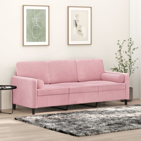 Sofá de 3 plazas con cojines terciopelo rosa 180 cm de , Sofás - Ref: Foro24-3200894, Precio: 328,58 €, Descuento: %