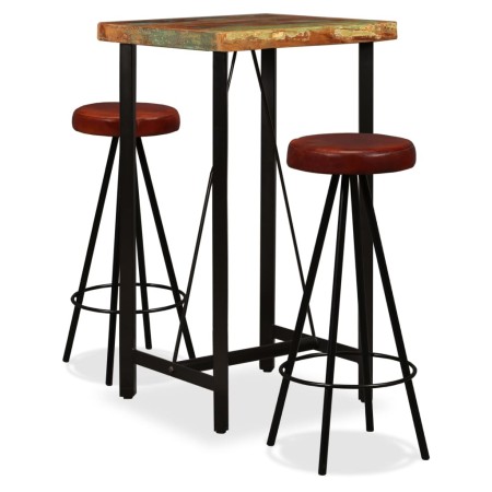 Set muebles de bar 3 pzas madera maciza reciclada cuero genuino von , Möbelsets für Küchen und Esszimmer - Ref: Foro24-275139...