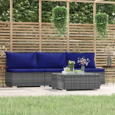 Set de muebles de jardín 4 pzas y cojines ratán sintético gris de , Conjuntos de jardín - Ref: Foro24-317573, Precio: 248,35 ...
