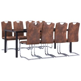 Juego de comedor 9 piezas piel de ante artificial marrón de , muebles para cocinas y comedores - Ref: Foro24-3053174, Precio:...