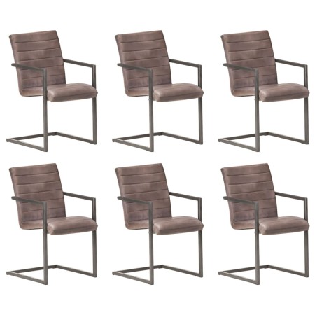 Sillas voladizas de comedor 6 unidades cuero auténtico marrón de , Sillas de comedor - Ref: Foro24-3059806, Precio: 882,66 €,...