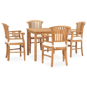Set de comedor de jardín 5 pzas y cojines madera maciza de teca de , Conjuntos de jardín - Ref: Foro24-3060011, Precio: 809,7...