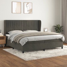 Cama box spring con colchón terciopelo gris oscuro 200x200 cm Cama box spring con colchón terciopelo gris oscuro 200x200 cm