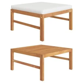 Reposapiés con cojín crema madera maciza de teca by vidaXL, Modular outdoor sofas - Ref: Foro24-316106, Price: 84,65 €, Disco...