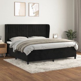 Cama box spring con colchón terciopelo negro 200x200 cm Cama box spring con colchón terciopelo negro 200x200 cm