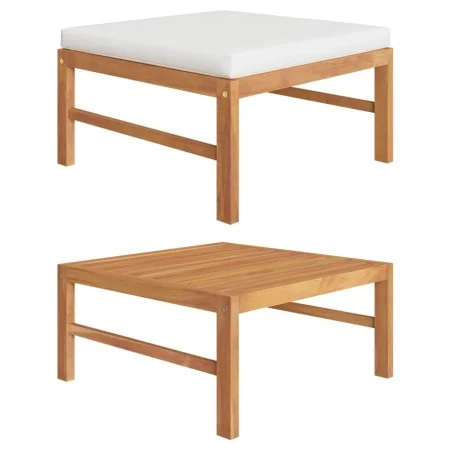 Reposapiés con cojín crema madera maciza de teca by vidaXL, Modular outdoor sofas - Ref: Foro24-316106, Price: 84,65 €, Disco...