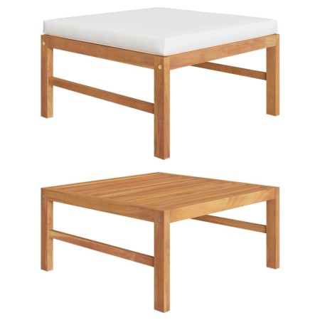 Reposapiés con cojín crema madera maciza de teca von vidaXL, Modulare Sofas für den Außenbereich - Ref: Foro24-316106, Preis:...