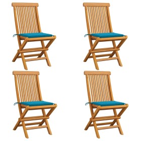 Sillas de jardín 4 uds con cojines azules madera de teca von , Gartenstühle - Ref: Foro24-3062572, Preis: 251,01 €, Rabatt: %