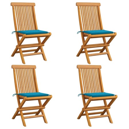 Sillas de jardín 4 uds con cojines azules madera de teca von , Gartenstühle - Ref: Foro24-3062572, Preis: 251,01 €, Rabatt: %