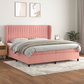 Cama box spring con colchón terciopelo rosa 200x200 cm Cama box spring con colchón terciopelo rosa 200x200 cm