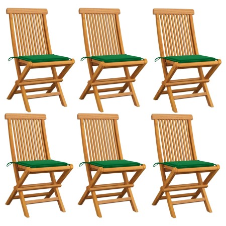 Sillas de jardín 6 uds con cojines verdes madera de teca von , Gartenstühle - Ref: Foro24-3065595, Preis: 381,72 €, Rabatt: %