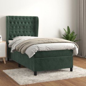 Cama box spring con colchón terciopelo verde oscuro 80x200 cm Cama box spring con colchón terciopelo verde oscuro 80x200 cm
