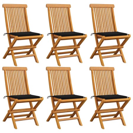 Sillas de jardín 6 uds con cojines negros madera de teca by , Garden chairs - Ref: Foro24-3065597, Price: 404,32 €, Discount: %