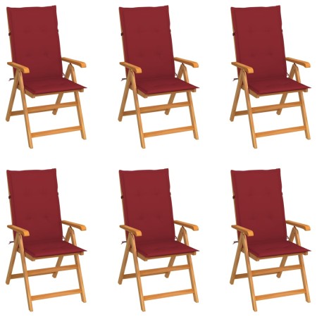 Sillas de jardín 6 uds madera maciza de teca cojines rojo tinto von , Gartenstühle - Ref: Foro24-3065569, Preis: 733,04 €, Ra...