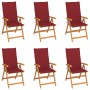 Sillas de jardín 6 uds madera maciza de teca cojines rojo tinto von , Gartenstühle - Ref: Foro24-3065569, Preis: 733,04 €, Ra...