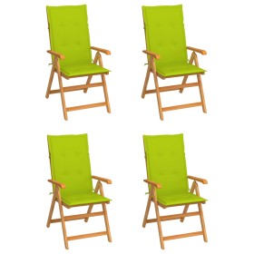 Sillas de jardín 4 uds madera de teca y cojines verde brillante de , Sillas de jardín - Ref: Foro24-3065541, Precio: 514,79 €
