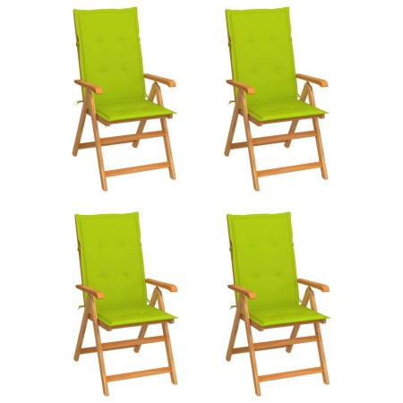 Sillas de jardín 4 uds madera de teca y cojines verde brillante de , Sillas de jardín - Ref: Foro24-3065541, Precio: 514,79 €