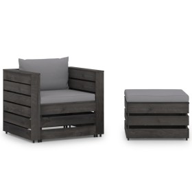 Muebles de jardín 2 piezas con cojines madera impregnada gris de , Conjuntos de jardín - Ref: Foro24-3068145, Precio: 200,98 ...