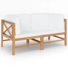 Banco de jardín de 2 plazas y cojines crema madera maciza teca de , Bancos de jardín - Ref: Foro24-3068854, Precio: 378,32 €