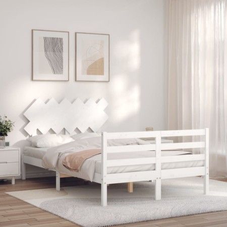 Weißer Massivholzbettrahmen mit Kopfteil 120x200 cm von vidaXL, Betten und Lattenroste - Ref: Foro24-3195282, Preis: 122,33 €...