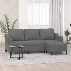 Sofá de 3 plazas con taburete de tela gris oscuro 180 cm de , Sofás - Ref: Foro24-3201136, Precio: 329,42 €, Descuento: %