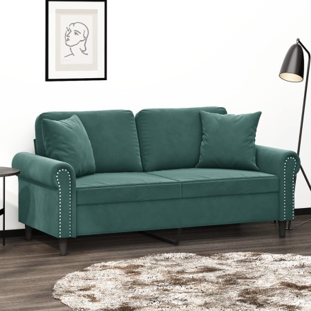Sofá de 2 plazas con cojines terciopelo verde oscuro 140 cm by , Sofas - Ref: Foro24-3200947, Price: 291,09 €, Discount: %