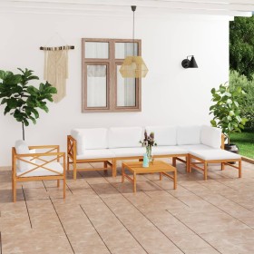 Set de muebles de jardín 7 pzas madera de teca y cojines crema de , Conjuntos de jardín - Ref: Foro24-3087204, Precio: 921,67...