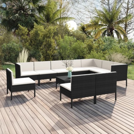 Set de muebles de jardín 11 pzas cojines ratán sintético negro by , Garden sets - Ref: Foro24-3094452, Price: 951,58 €, Disco...