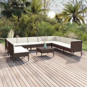 Set muebles de jardín 11 pzas y cojines ratán sintético marrón de , Conjuntos de jardín - Ref: Foro24-3094471, Precio: 867,78 €