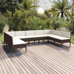 Set muebles de jardín 9 pzas y cojines ratán sintético marrón de , Conjuntos de jardín - Ref: Foro24-3094595, Precio: 727,55 ...