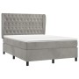 Cama box spring con colchón terciopelo gris claro 140x190 cm