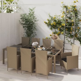 Set comedor de jardín 11 piezas y cojines ratán sintético beige de , Conjuntos de jardín - Ref: Foro24-3094908, Precio: 882,4...