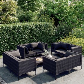 Set muebles jardín 9 pzas y cojines ratán sintético gris oscuro de , Conjuntos de jardín - Ref: Foro24-3099809, Precio: 707,9...