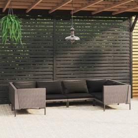 Sofás de jardín 6 piezas y cojines ratán sintético gris oscuro de , Conjuntos de jardín - Ref: Foro24-3099926, Precio: 541,04...